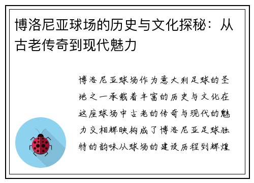 博洛尼亚球场的历史与文化探秘：从古老传奇到现代魅力